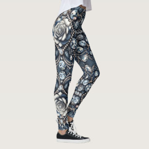 Denim & Diamonds Glam Bling Rose Jewels Leggings