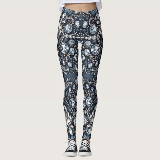 Denim & Diamonds Glam Bling Rose Jewels Leggings (Vorderseite)