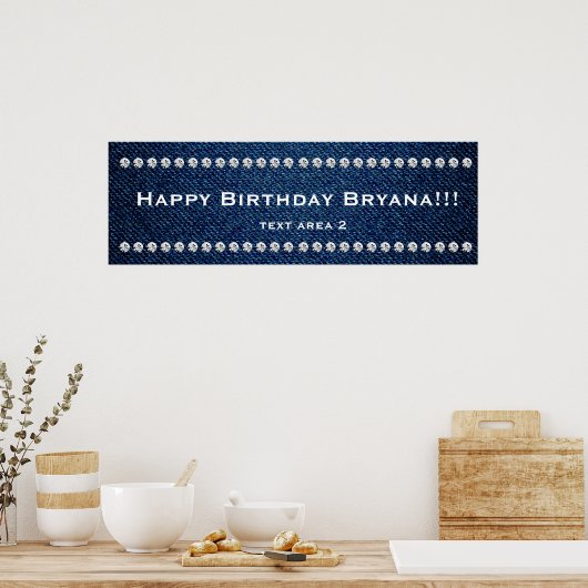 Denim & Diamonds Glam Custom Birthday Party Banner Poster (Küche)