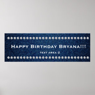 Denim & Diamonds Glam Custom Birthday Party Banner Poster