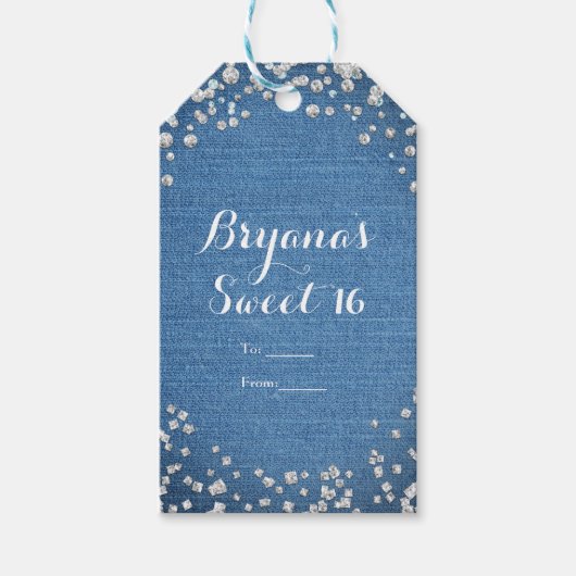 Denim & Diamonds Glam Scattered Bling Gastgeschenk Geschenkanhänger (Vorderseite)