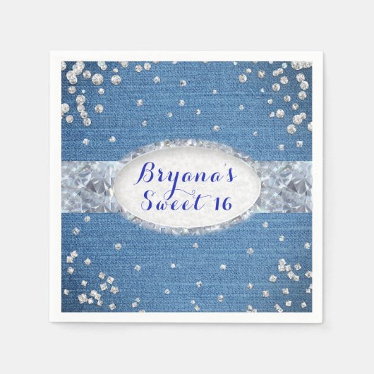 Denim & Diamonds Glam Scattered Bling Party Serviette (Vorderseite)