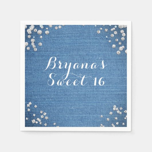 Denim & Diamonds Glam Scattered Bling Party Serviette (Vorderseite)