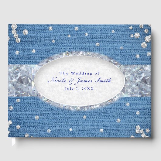 Denim & Diamonds Glam Scattered Bling Wedding Gästebuch (Vorderseite)