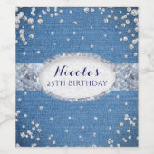 Denim & Diamonds Glam Scattered Bling Wine Labels Weinetikett (Einzelnes Label)