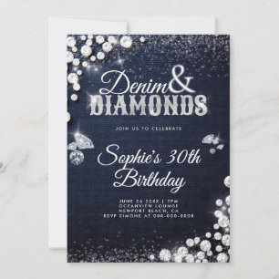 Denim Diamonds Glam Script Elegant 30. Geburtstag Einladung