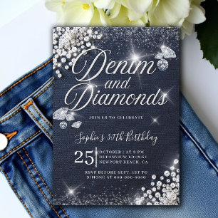 Denim Diamonds Glam Script Klasse 30. Geburtstag Einladung