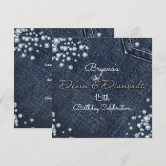 Denim & Diamonds Glam Tiara Crown Party Einladung