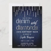 Denim Diamonds Glam Tropfen Classy Chic 30. Geburt Einladung (Vorderseite)
