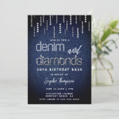 Denim Diamonds Glam Tropfen Classy Chic 30. Geburt Einladung (Stehend Vorderseite)