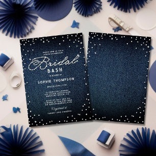 Denim Diamonds Glitter Blau Elegante Hochzeitsfeie Einladung