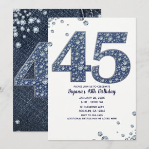 Denim & Diamonds Glitz Glamour 45. 45. Geburtstag Einladung