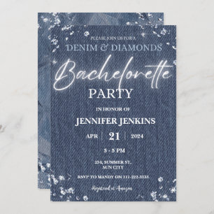 Denim Diamonds Glitzer Bling Elegant Bachelorette Einladung