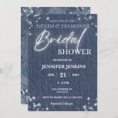 Denim Diamonds Glitzer Bling Elegantes Brautparty Einladung (Vorne/Hinten)