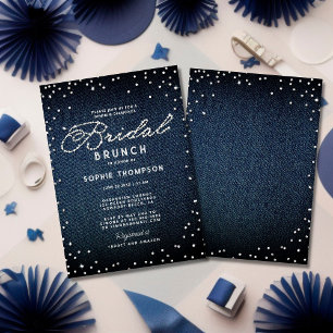 Denim Diamonds Glitzer Blue Elegant Bridal Brunch Einladung