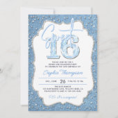 Denim Diamonds Glitzer Chic Frame Foto Sweet 16 Einladung (Vorderseite)