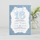 Denim Diamonds Glitzer Chic Frame Foto Sweet 16 Einladung (Stehend Vorderseite)