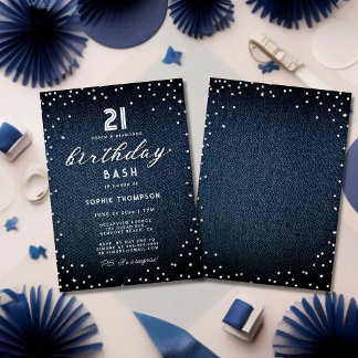 Denim Diamonds Glitzer Elegant 21. Geburtstag Part Einladung