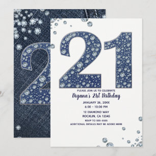 Denim & Diamonds Glitzer Funkeln 21. 21. Geburtsta Einladung