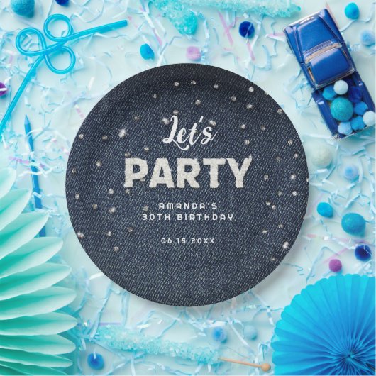 Denim Diamonds Glitzer Kristall Chic Let's Party Pappteller (Party)