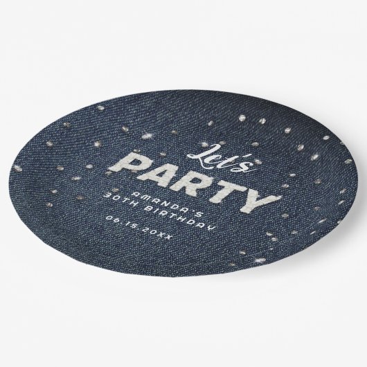 Denim Diamonds Glitzer Kristall Chic Let's Party Pappteller (Schrägansicht)