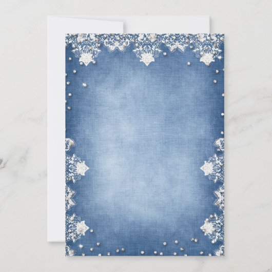 Denim Diamonds Glitzer Lace Modernes Brautparty Einladung (Rückseite)