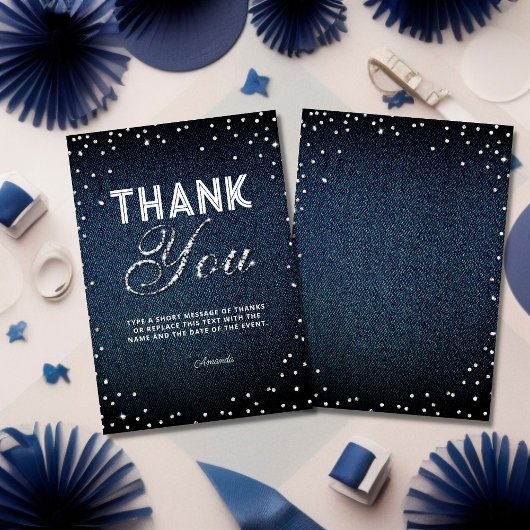 Denim Diamonds Glitzer Rhinestones Navy Vielen Dan Dankeskarte