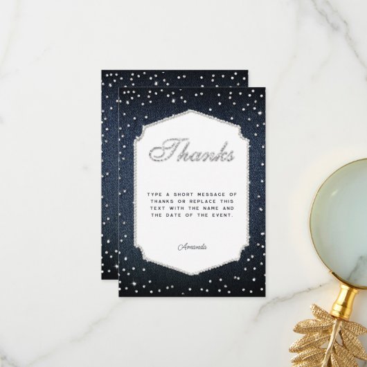 Denim Diamonds Glitzer Rhinestones Rahmen Vielen D Dankeskarte (Vorderseite/Rückseite Beispiel)
