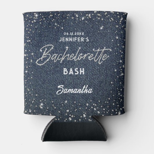 Denim Diamonds Glitzer Sprinkles Navy Bachelorette Dosenkühler (Vorderseite)