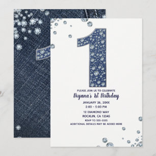 Denim & Diamonds Glitzerfunkel 1. Geburtstag 1 EIN Einladung