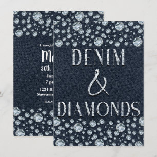 Denim & Diamonds Glitzernde Geburtstagsfeier Glamo Einladung