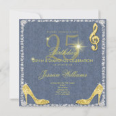 Denim & Diamonds Gold 25. Geburtstag Einladung (Rückseite)