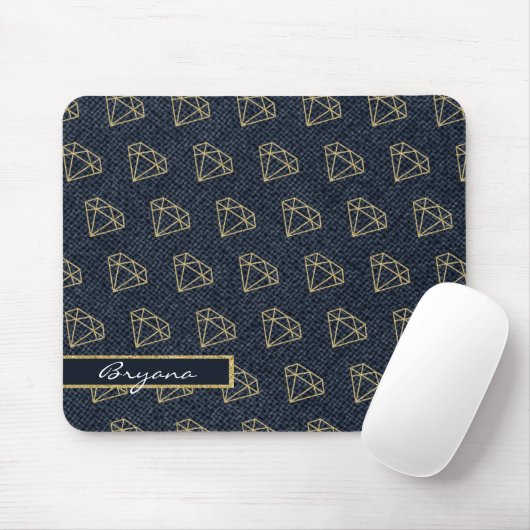 Denim & Diamonds Gold & Blue Glam Computer Mousepad (Mit Mouse)