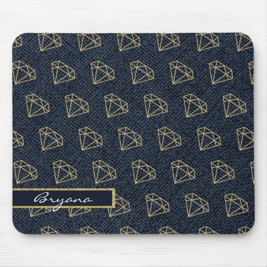Denim & Diamonds Gold & Blue Glam Computer Mousepad (Vorne)