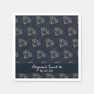 Denim & Diamonds Gold & Blue Glam Party Serviette