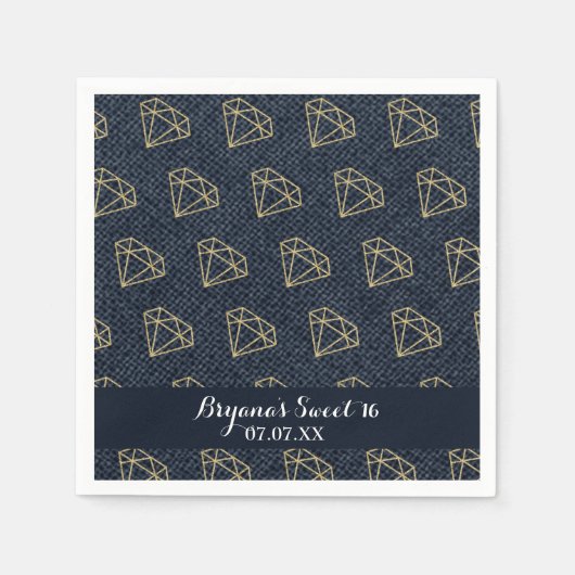 Denim & Diamonds Gold & Blue Glam Party Serviette (Vorderseite)