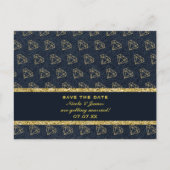 Denim & Diamonds Gold & Blue Glam Save the Date Ankündigungspostkarte (Vorderseite)