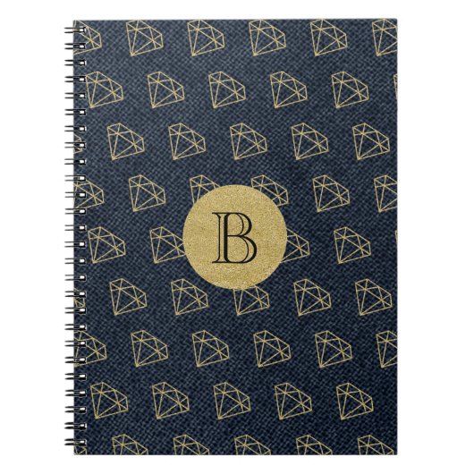 Denim & Diamonds Gold & Blue Glamour Bling Notizblock (Vorderseite)
