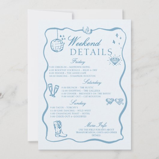 Denim Diamonds Hand Schreiben Bachelorette Weekend Einladung (Rückseite)