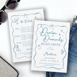 Denim Diamonds Hand Writing Bachelorette Route Einladung