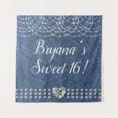 Denim & Diamonds Heart Birthday Party Hintergrund Wandteppich (Vorderseite)