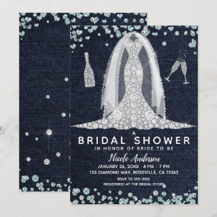 Denim & Diamonds Hochzeitskleid Brautparty Glam Einladung