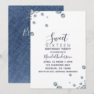 Denim & Diamonds Jean-Geburtstags-Sweet-16-Party Einladung