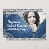 Denim & Diamonds Jean Zipper Party Foto Einladung (Vorne/Hinten)