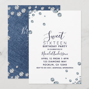 Denim & Diamonds Jeans Geburtstagsfeier Sweet 16 P Einladung