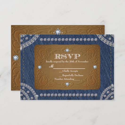 Denim & Diamonds Jeans Label Wedding RSVP Card (Vorne/Hinten)