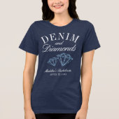 Denim Diamonds Junggeselinnen-Abschied Blue Custom Tri-Blend Shirt (Vorderseite)