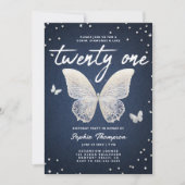 Denim Diamonds Lace Butterfly Modern 21. Geburtsta Einladung (Vorderseite)