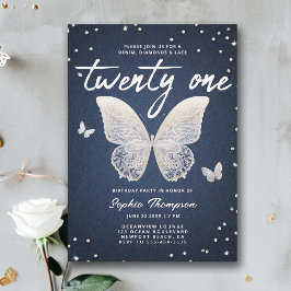 Denim Diamonds Lace Butterfly Modern 21. Geburtsta Einladung