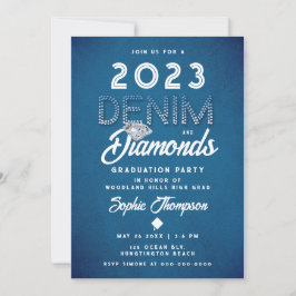 Denim Diamonds Lettering Modern Graduation Party Einladung